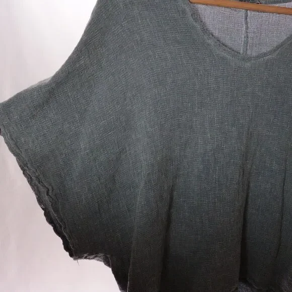 Meo Meli Blouse Top Linen Scoop Neck Italy Gray Boho Dolman Short Sleeve - Picture 2 of 9